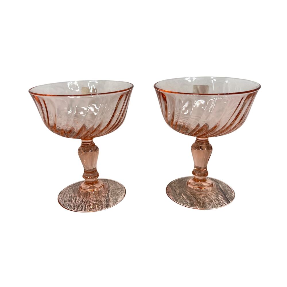 LUMINARC Rosaline Pink Swirl Footed Sherbet Dessert Glasses France Set of 2